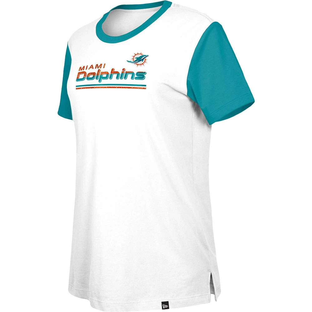 T-shirt Third Down Colorblock Miami Dolphins pour femme New Era blanc/aqua