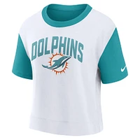 T-shirt tendance Miami Dolphins pour femme Nike Aqua/White High Hip