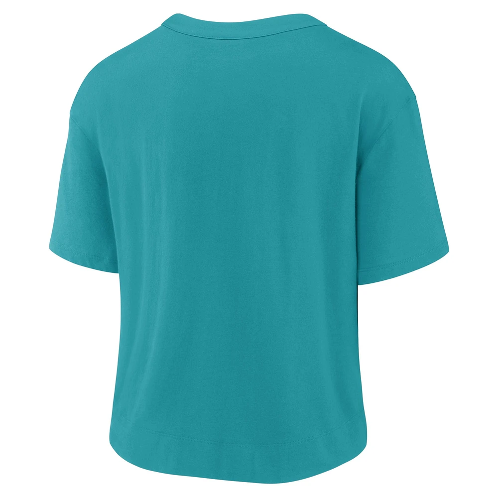 T-shirt tendance Miami Dolphins pour femme Nike Aqua/White High Hip