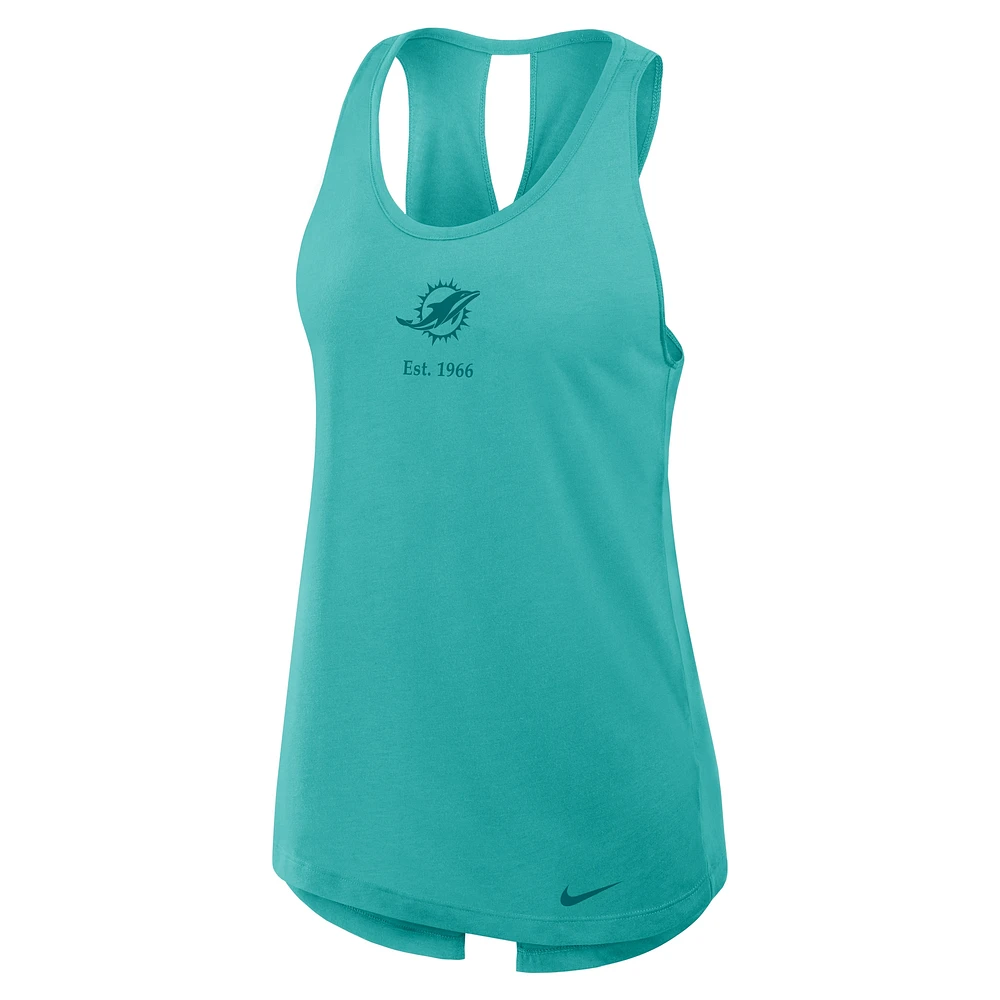 Débardeur Nike Aqua Miami Dolphins Glory Crisscross Performance pour femme