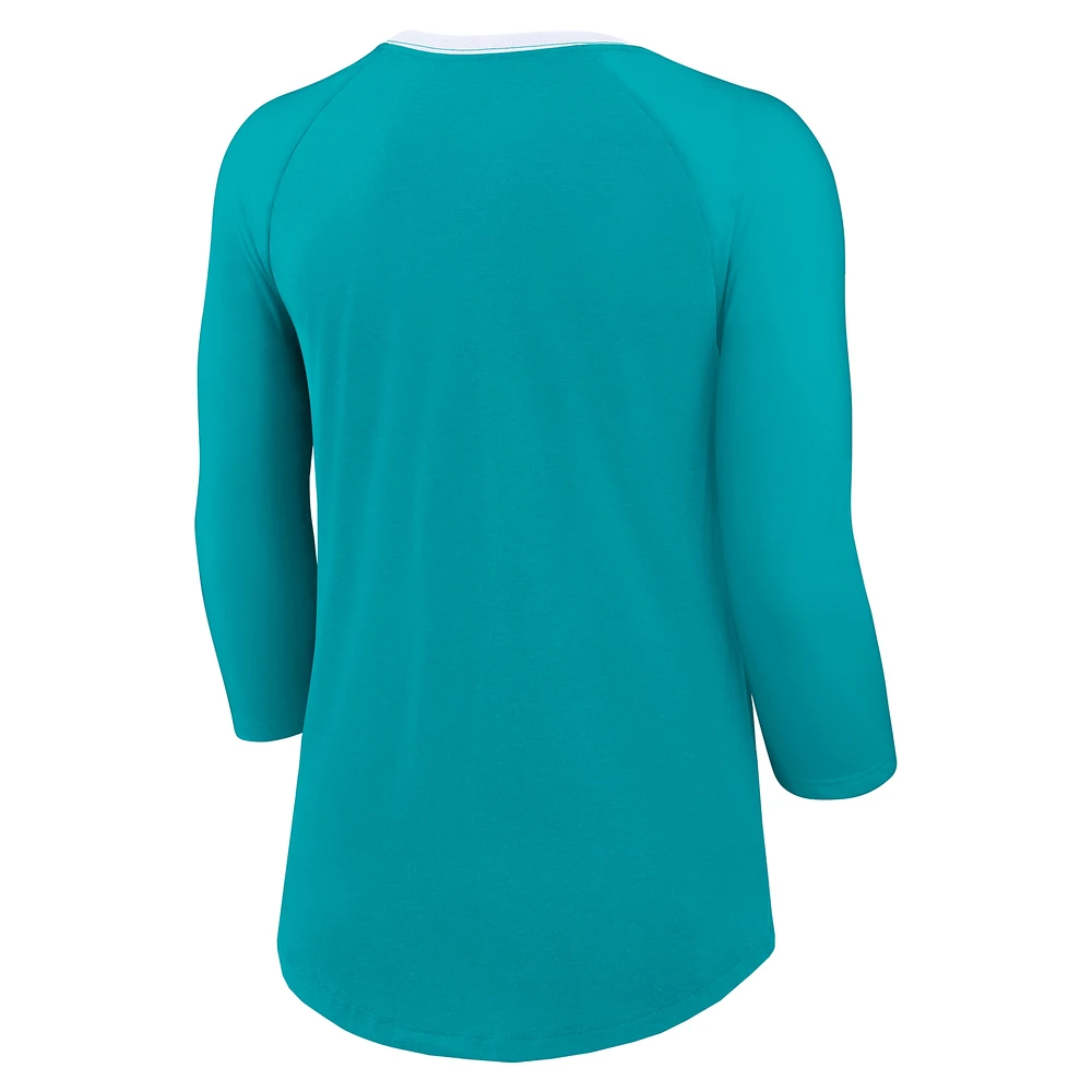 T-shirt à manches 3/4 raglan Nike Aqua Miami Dolphins pour femme