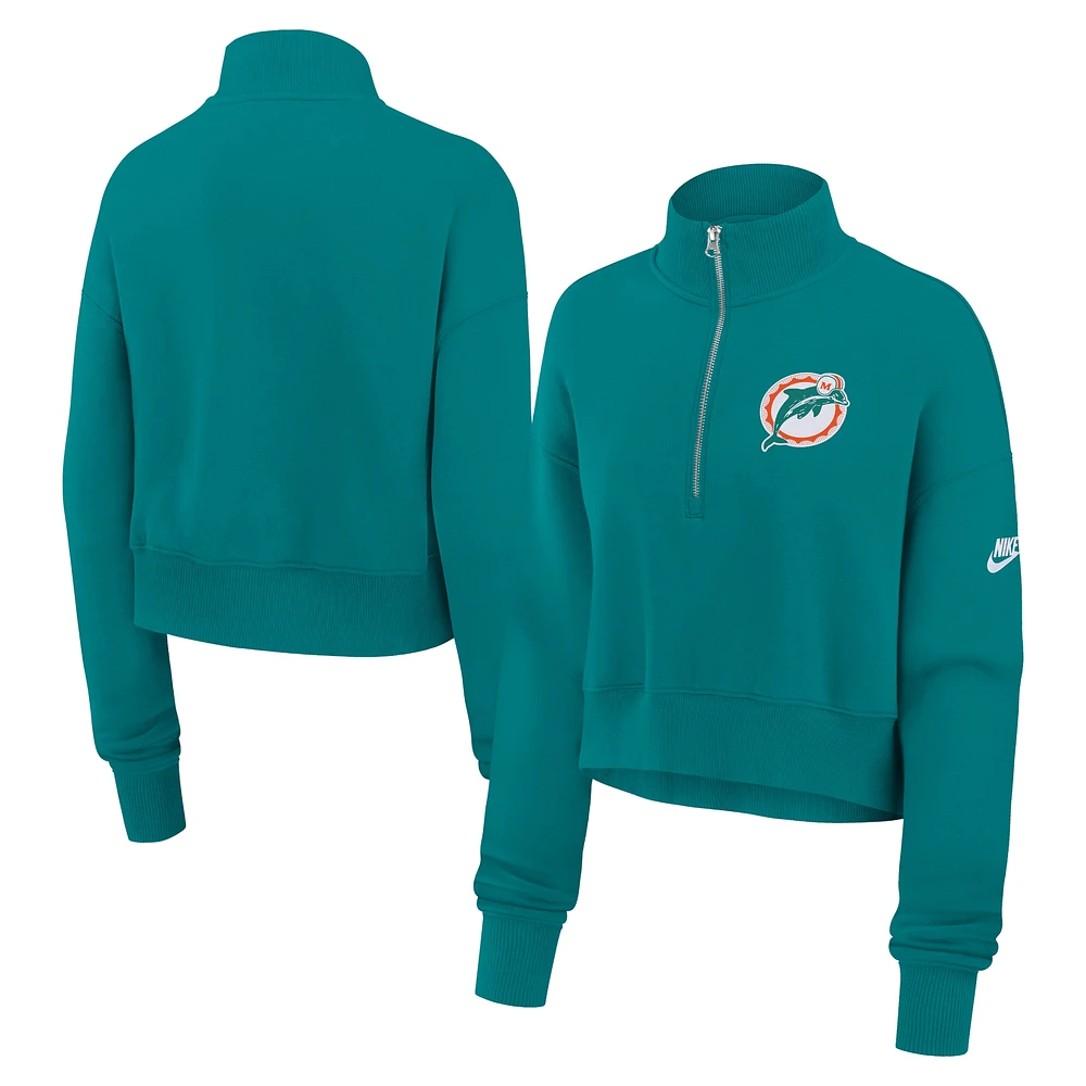 Sweat-shirt court à demi-zip Nike Aqua Miami Dolphins Rewind Phoenix pour femme