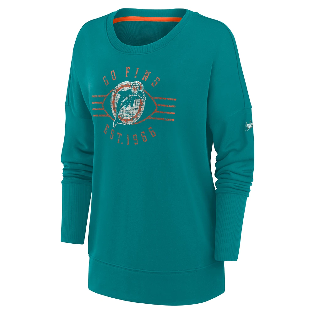 Women's Nike Aqua Miami Dolphins Rewind Playback Icon Performance Pullover Sweatshirt