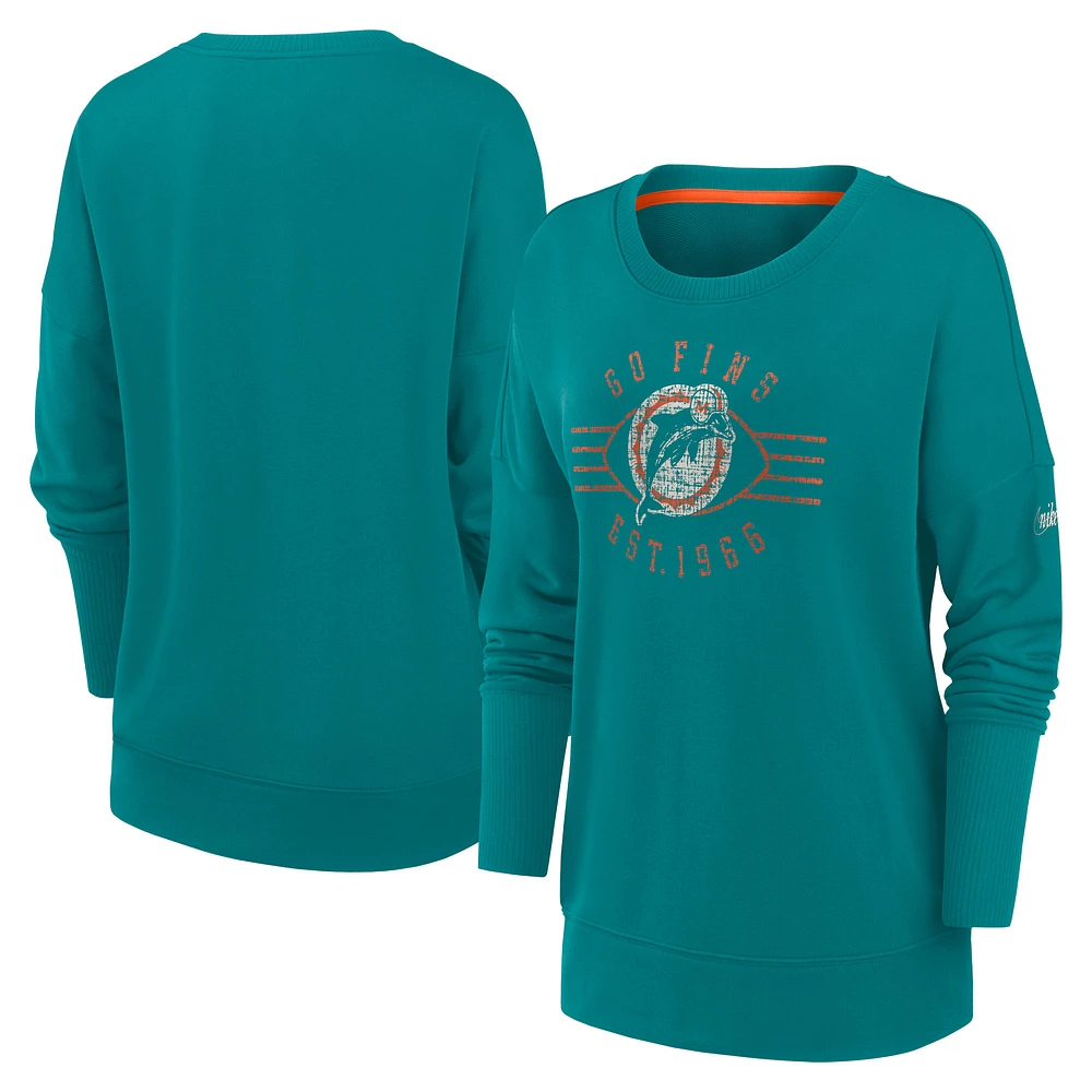 Women's Nike Aqua Miami Dolphins Rewind Playback Icon Performance Pullover Sweatshirt