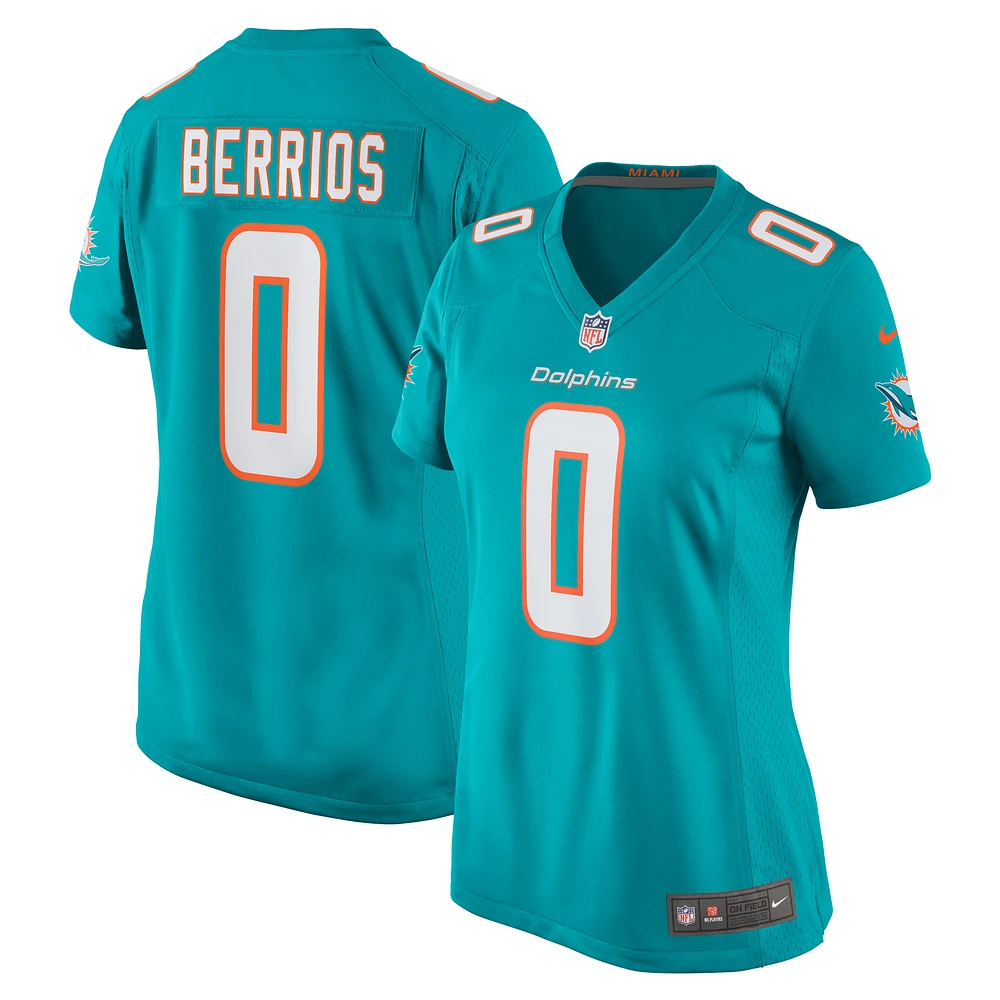 Maillot de match Nike Braxton Berrios Aqua Miami Dolphins pour femme