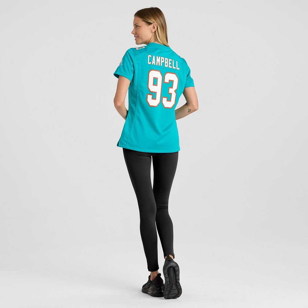 Maillot de match Nike Calais Campbell Aqua Miami Dolphins pour femme