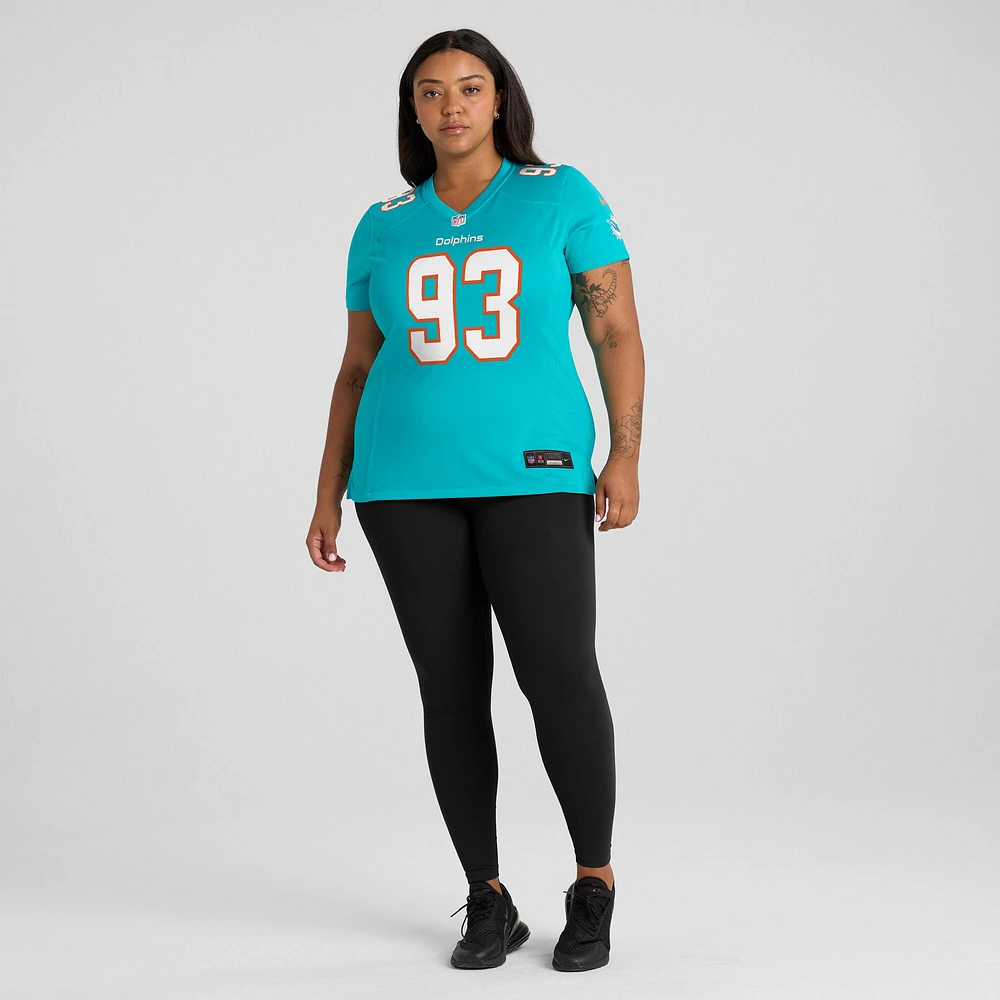 Maillot de match Nike Calais Campbell Aqua Miami Dolphins pour femme