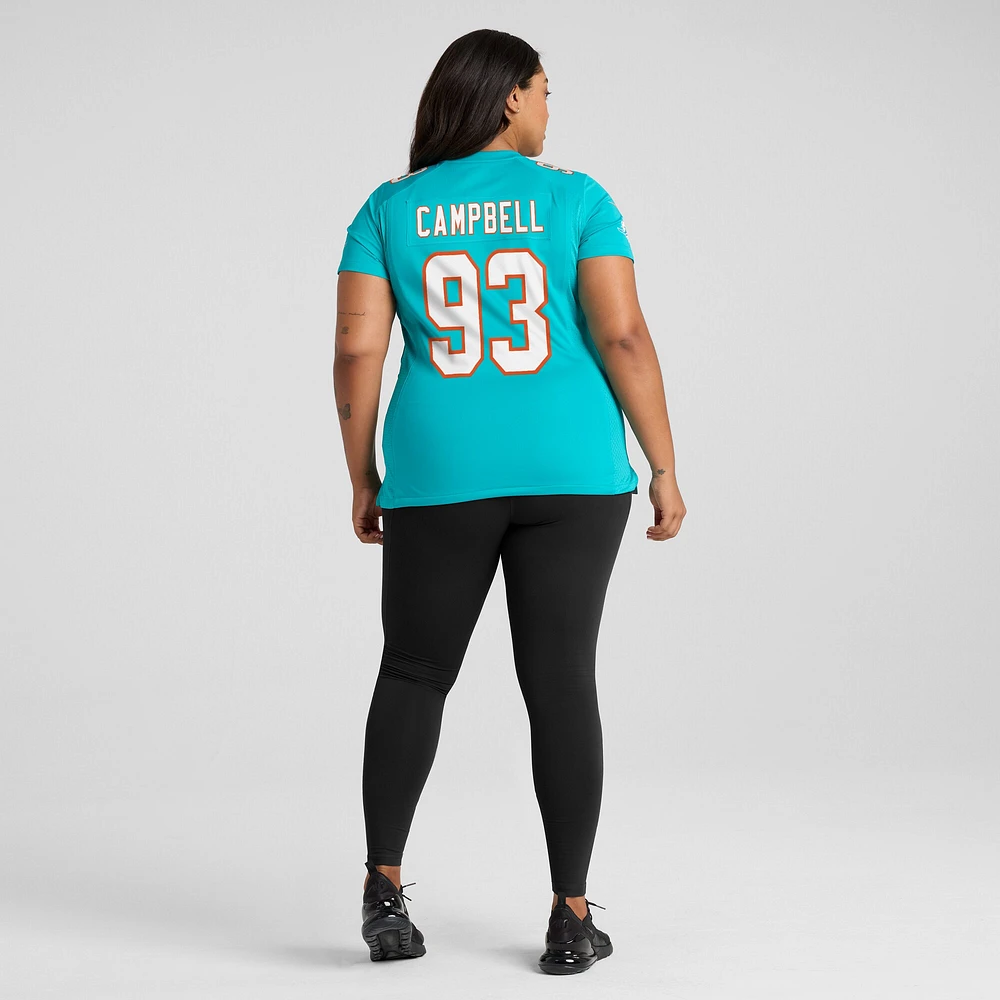 Maillot de match Nike Calais Campbell Aqua Miami Dolphins pour femme