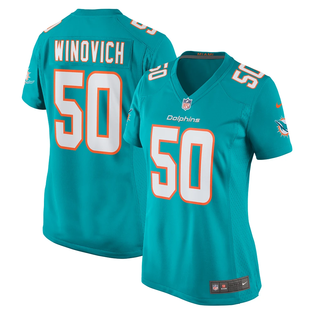 Maillot de match l'équipe Nike Chase Winovich Aqua des Dolphins Miami pour femme