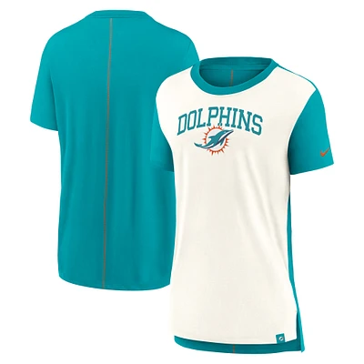 T-shirt tri-mélange Nike Cream/Aqua Miami Dolphins Wordmark pour femme