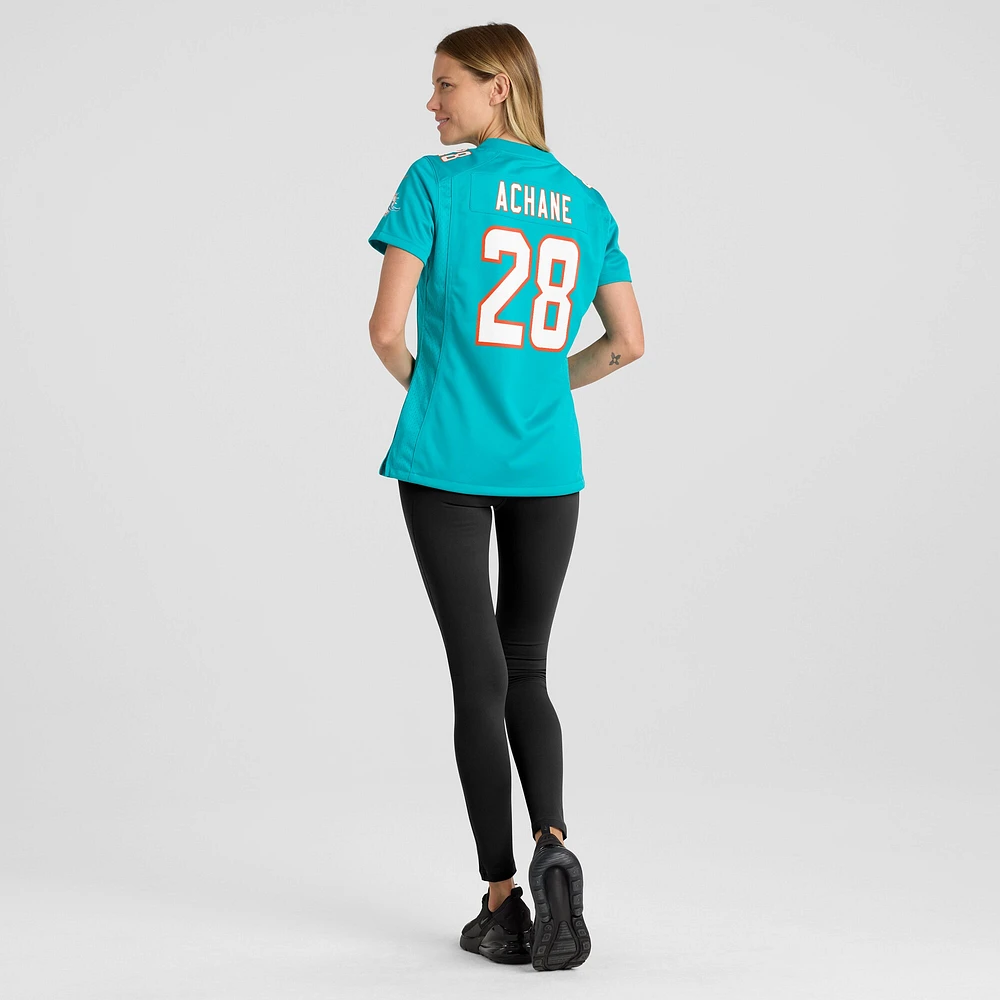 Maillot de match joueur Nike Devon Achane Aqua Miami Dolphins pour femme