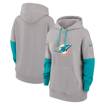 Women's Nike Gray Miami Dolphins 2024 Sideline Essential Fleece Pullover Hoodie