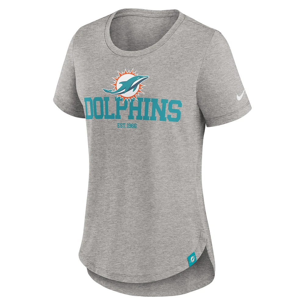 Women's Nike Heather Gray Miami Dolphins Fashion Tri-Blend T-Shirt