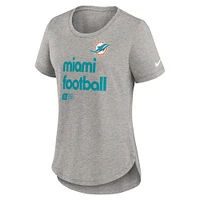 T-shirt Nike Heather Grey Fashion Tri-Blend pour femme des Miami Dolphins