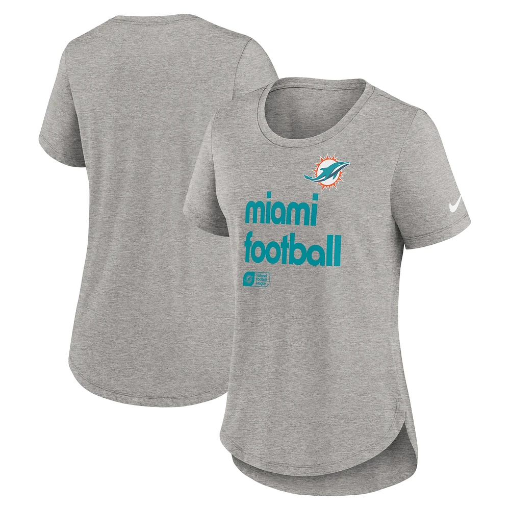 T-shirt Nike Heather Grey Fashion Tri-Blend pour femme des Miami Dolphins