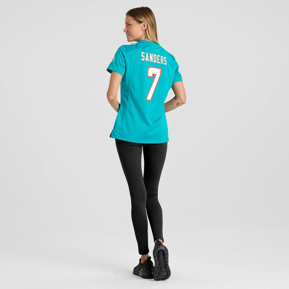 Maillot de match Nike Jason Sanders Aqua Miami Dolphins pour femme