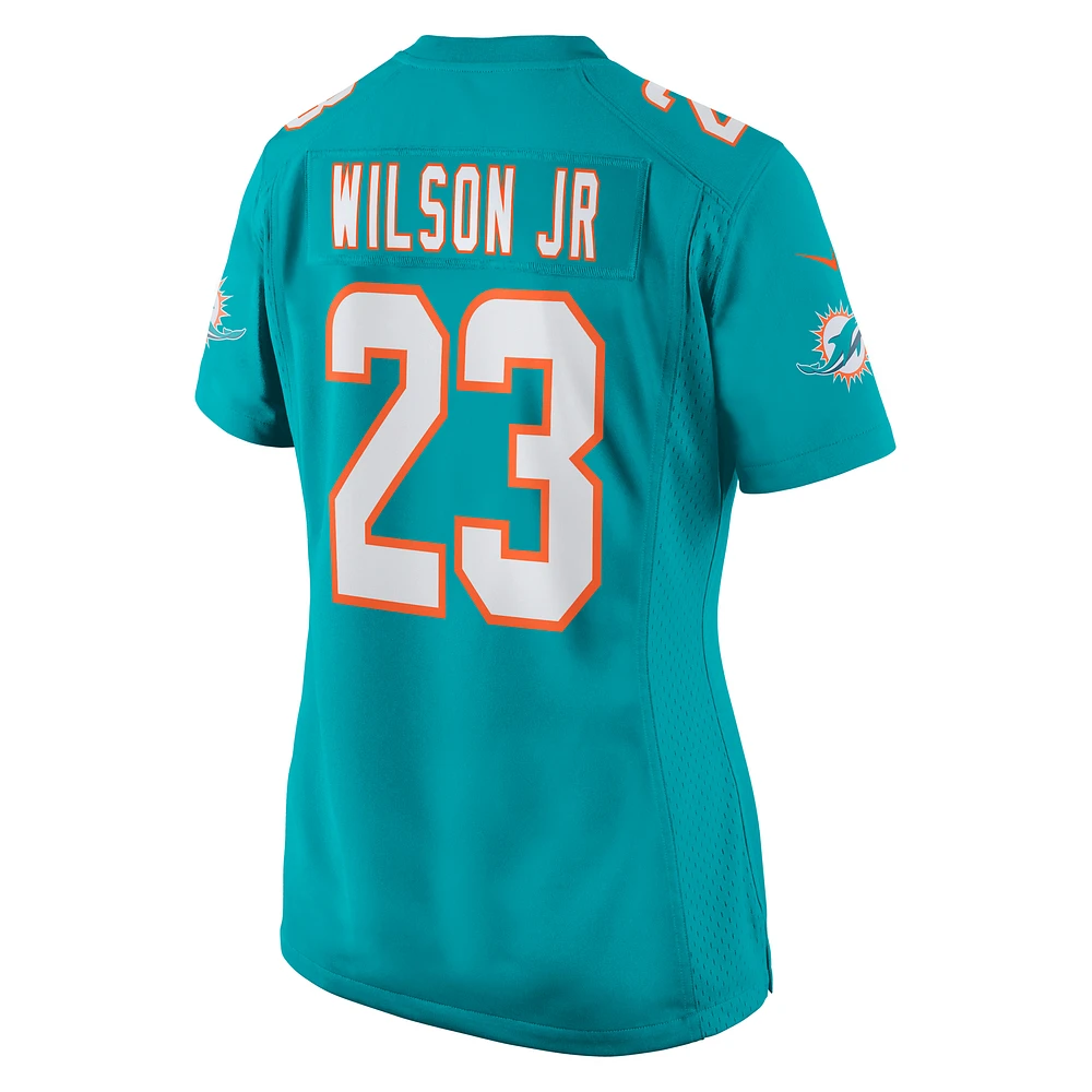 Maillot de joueur Nike Jeff Wilson Jr. Aqua Miami Dolphins pour femme