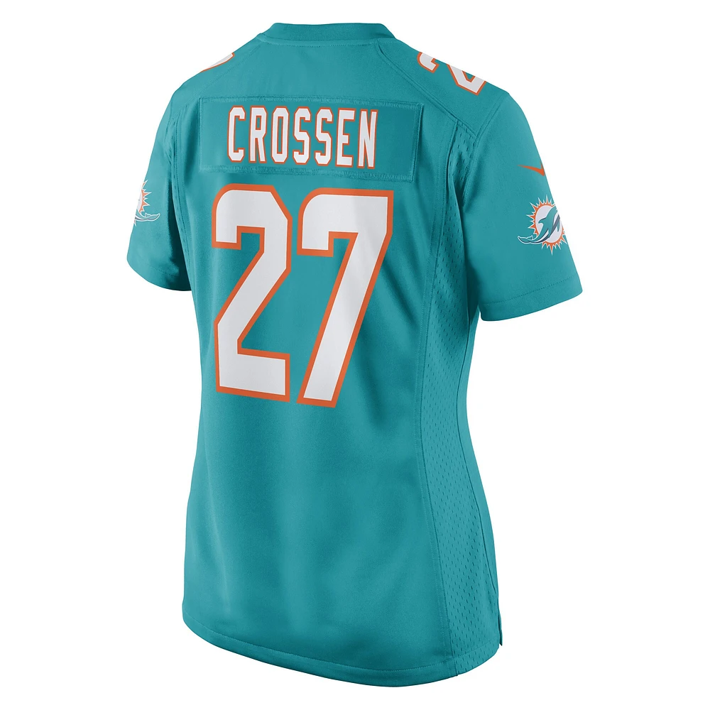 Maillot de joueur match Nike Keion Crossen Aqua pour femmes des Dolphins Miami