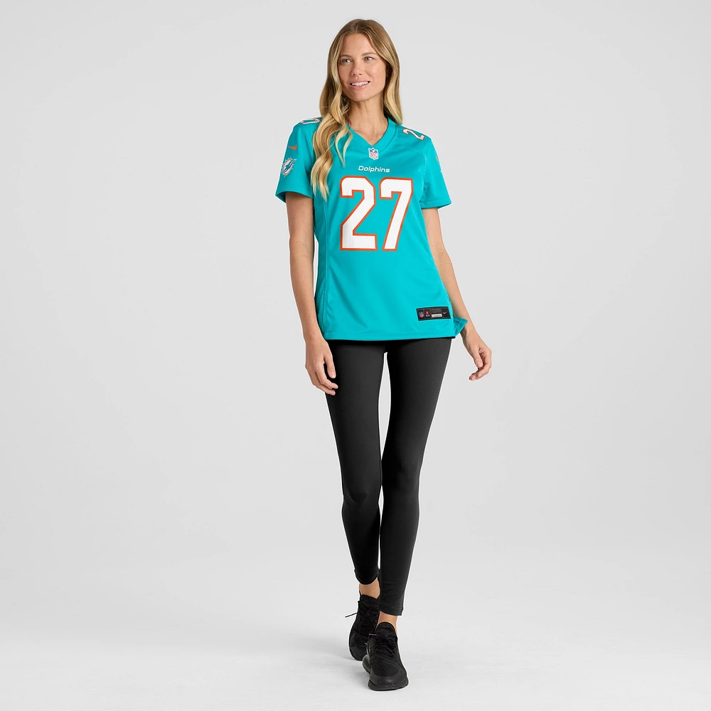 Maillot de joueur match Nike Keion Crossen Aqua pour femmes des Dolphins Miami