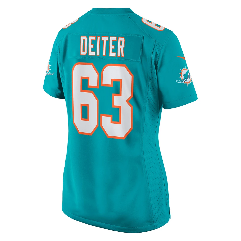 Maillot de match Nike Michael Deiter Aqua Miami Dolphins pour femme