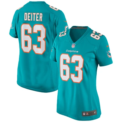 Maillot de match Nike Michael Deiter Aqua Miami Dolphins pour femme
