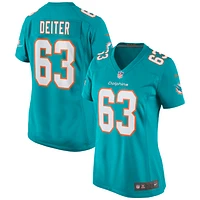 Maillot de match Nike Michael Deiter Aqua Miami Dolphins pour femme
