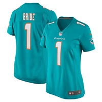 Maillot de match Nike numéro 1 Bride Aqua pour femmes des Dolphins Miami