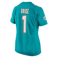 Maillot de match Nike numéro 1 Bride Aqua pour femmes des Dolphins Miami