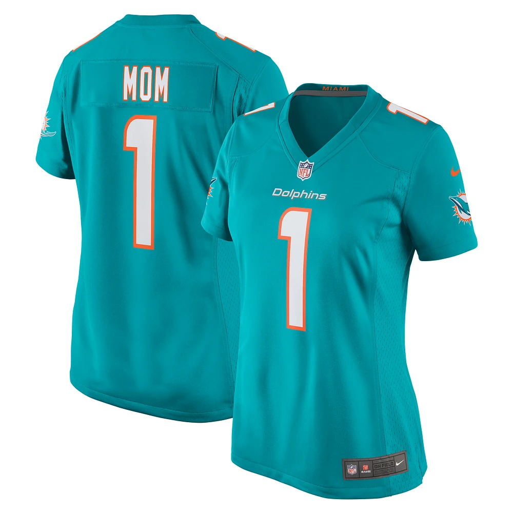 Maillot de match Nike Numéro 1 Mom Aqua Miami Dolphins pour femme