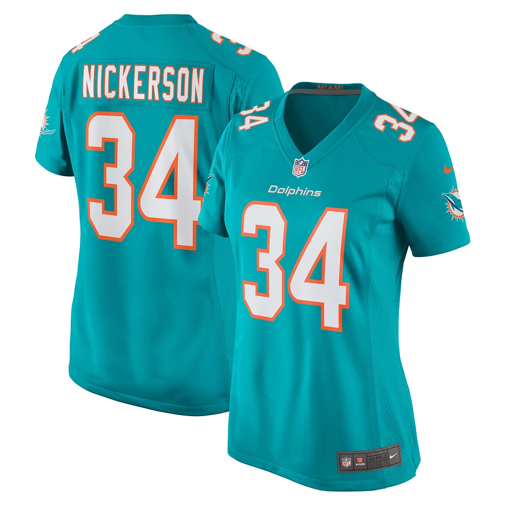 Maillot de match l'équipe Nike Parry Nickerson Aqua Miami Dolphins pour femme