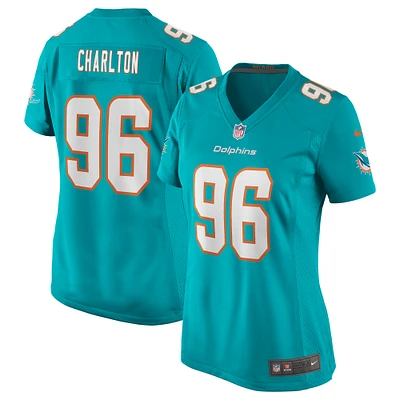 Maillot de match Nike Taco Charlton Aqua Miami Dolphins pour femme