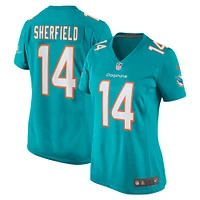 Maillot de joueur match Nike Trent Sherfield Aqua Miami Dolphins pour femme