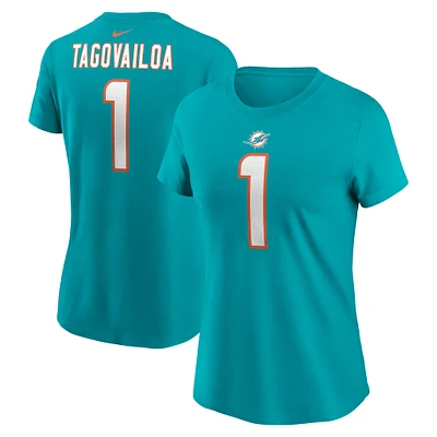 T-shirt avec nom et numéro de joueur Nike Tua Tagovailoa Aqua Miami Dolphins pour femme