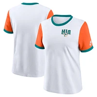 Women's Nike White/Orange Miami Dolphins Rewind Ringer T-Shirt