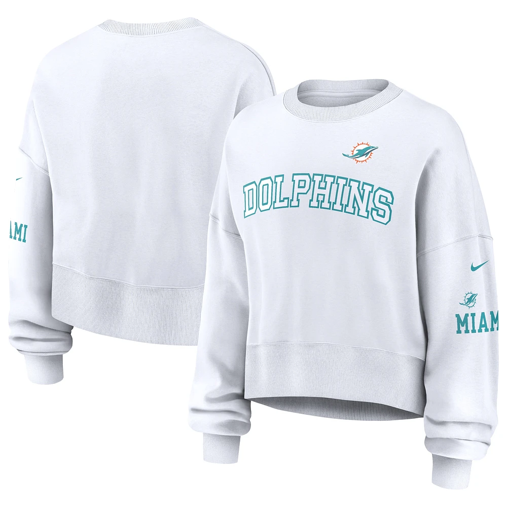 Sweat-shirt court surdimensionné à manches longues pour femme Nike Miami Dolphins blanc