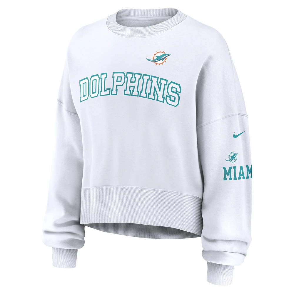 Women's Nike White Miami Dolphins Oversized Pullover Sweatshirt
