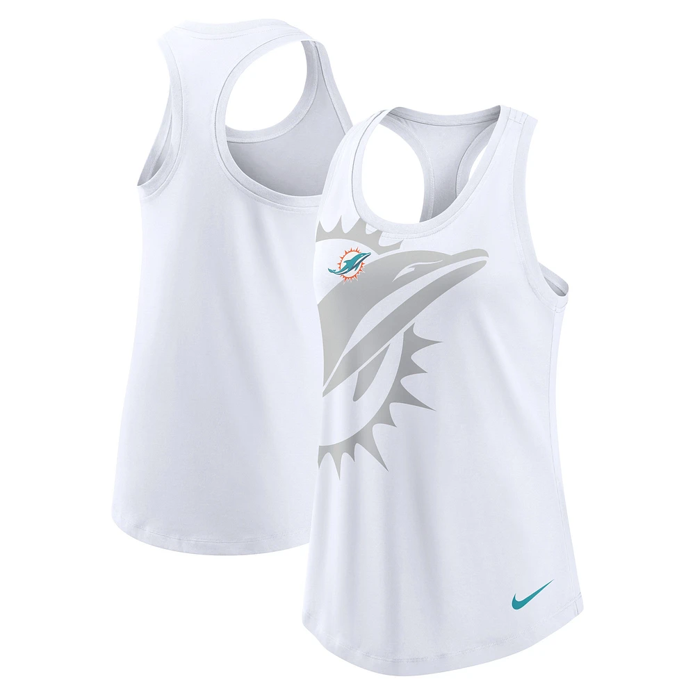 Women's Nike White Miami Dolphins Tri-Blend Scoop Neck Racerback Tank Top