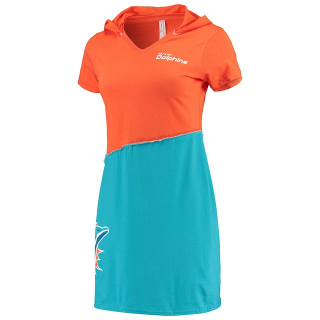 Refried Apparel pour femme Orange/Aqua Miami Dolphins Mini-robe à capuche durable