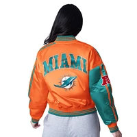 Women's Starter  Aqua/Orange Miami Dolphins Zone Blitz Cropped Full-Snap Satin Jacket