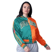 Veste courte en satin à boutons-pression Starter Aqua/Orange Miami Dolphins Zone Blitz pour femme