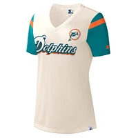 Women's Starter White Miami Dolphins Kick-Starter - V-Neck T-Shirt