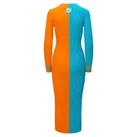 Women's STAUD Aqua/Orange Miami Dolphins Shoko Knit Button-Up Sweater Dress