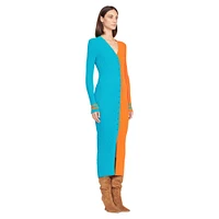 Women's STAUD Aqua/Orange Miami Dolphins Shoko Knit Button-Up Sweater Dress