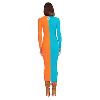 Women's STAUD Aqua/Orange Miami Dolphins Shoko Knit Button-Up Sweater Dress