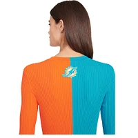 Women's STAUD Aqua/Orange Miami Dolphins Shoko Knit Button-Up Sweater Dress