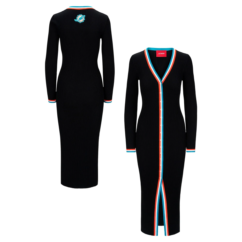 Robe pull boutonnée à col en V tricot Shoko noire pour femme STAUD Miami Dolphins