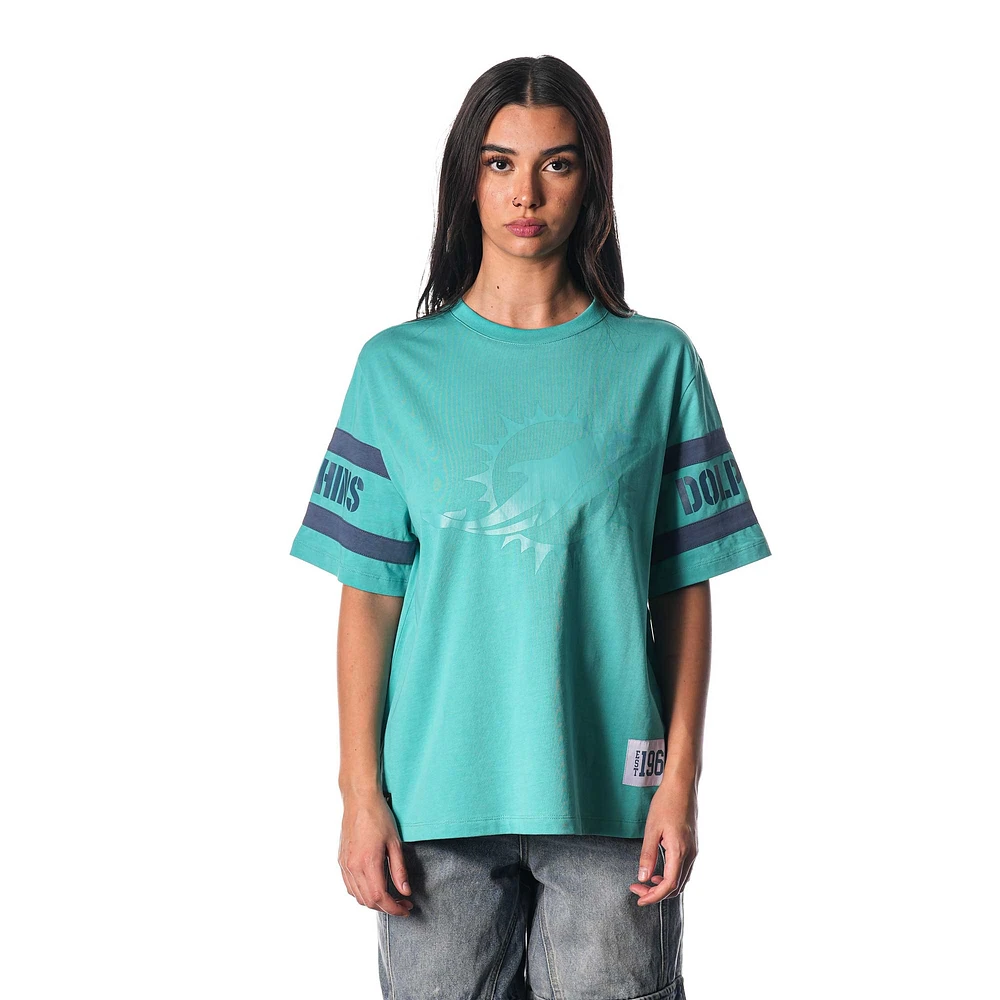 Women's The Wild Collective Aqua Miami Dolphins Drop Shoulder T-Shirt