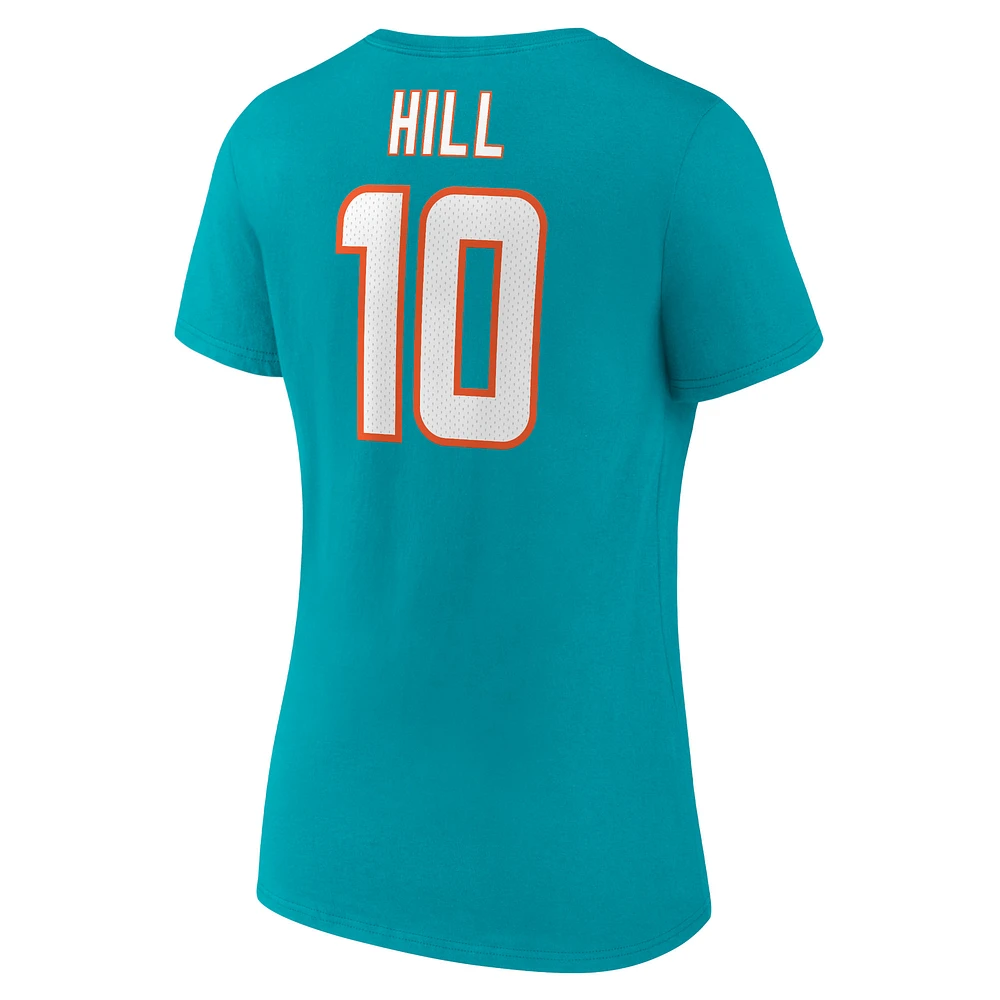 Women's Tyreek Hill Aqua Miami Dolphins Player Icon Name & Number V-Neck T-Shirt