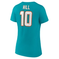 T-shirt à col en V Tyreek Hill Aqua Miami Dolphins pour femme avec nom et numéro de joueur