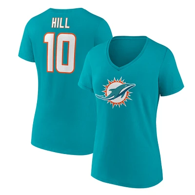 T-shirt à col en V Tyreek Hill Aqua Miami Dolphins pour femme avec nom et numéro de joueur